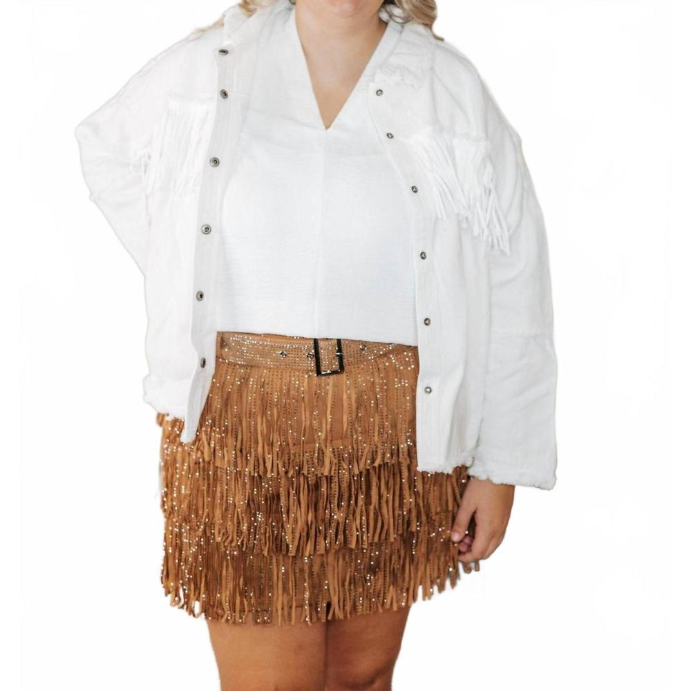 NEW ANDREE BY UNIT feeling this fringe jacket - plus in white